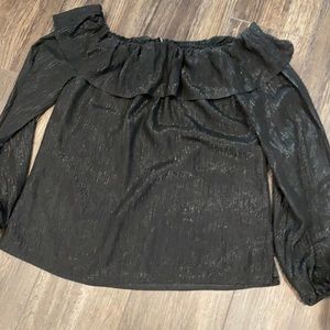 Black shimmer off the shoulder top